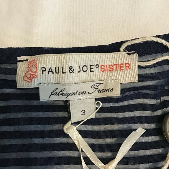 PAUL & JOE Sister Women's Blue Striped Mesh Front Button Blouse Top Size 3 L - Picture 9 of 11